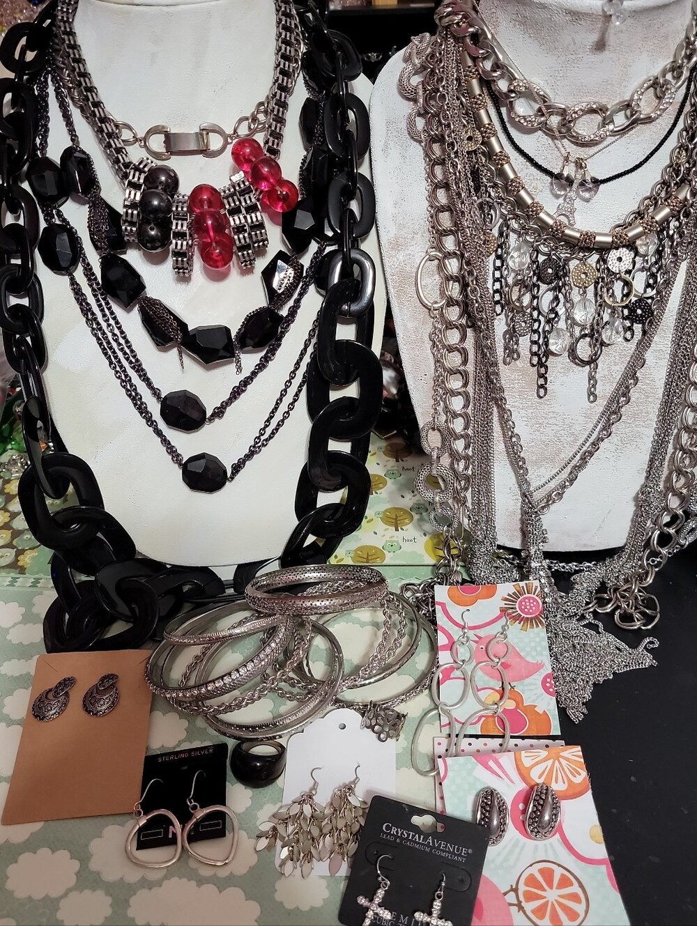 Goth Brutalist Black Silver  Costume Jewelry 36 piece bundle 2.13 Lbs